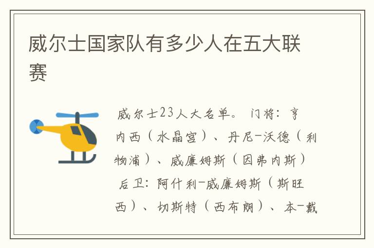 威尔士国家队有多少人在五大联赛