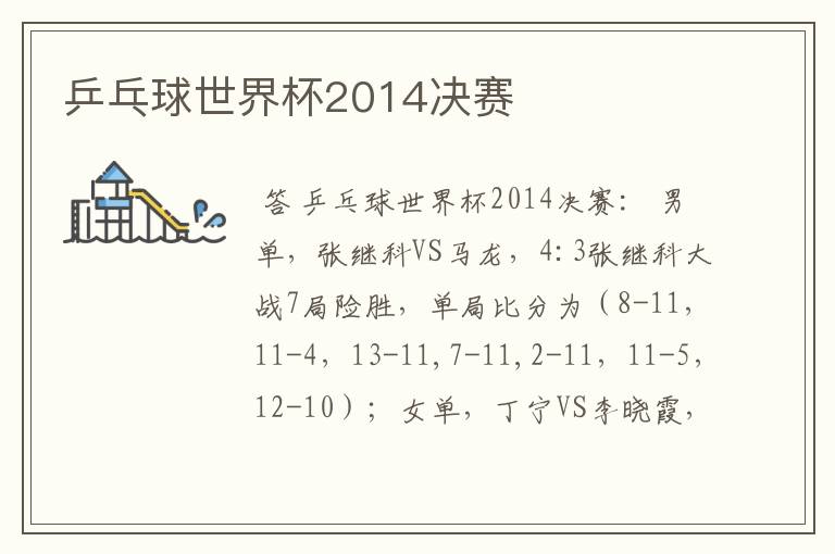 乒乓球世界杯2014决赛