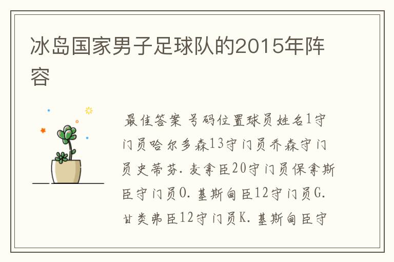 冰岛国家男子足球队的2015年阵容