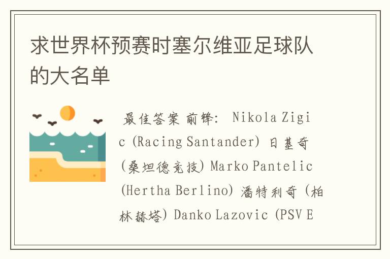 求世界杯预赛时塞尔维亚足球队的大名单