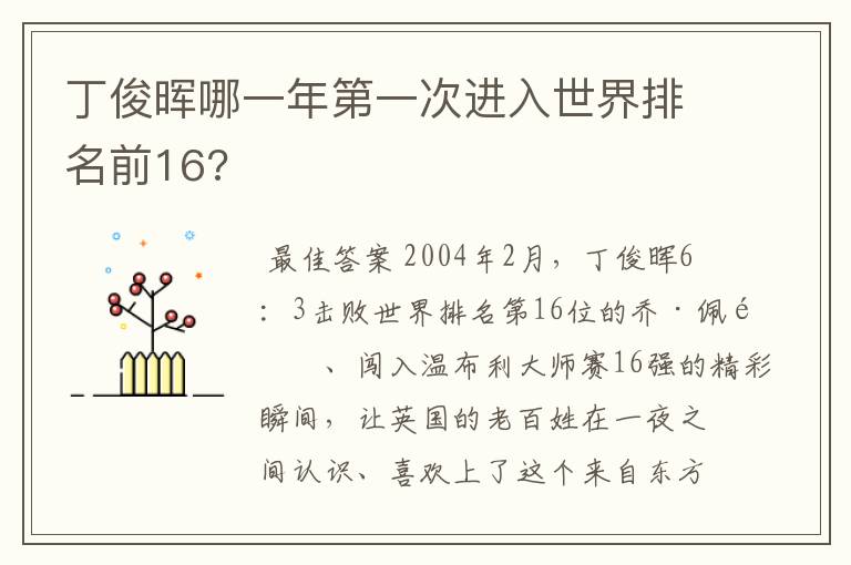 丁俊晖哪一年第一次进入世界排名前16?