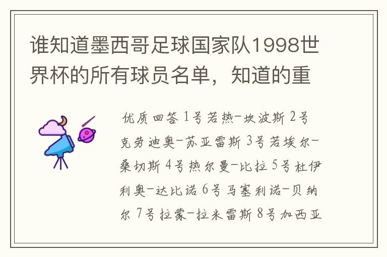 谁知道墨西哥足球国家队1998世界杯的所有球员名单,知道的重赏