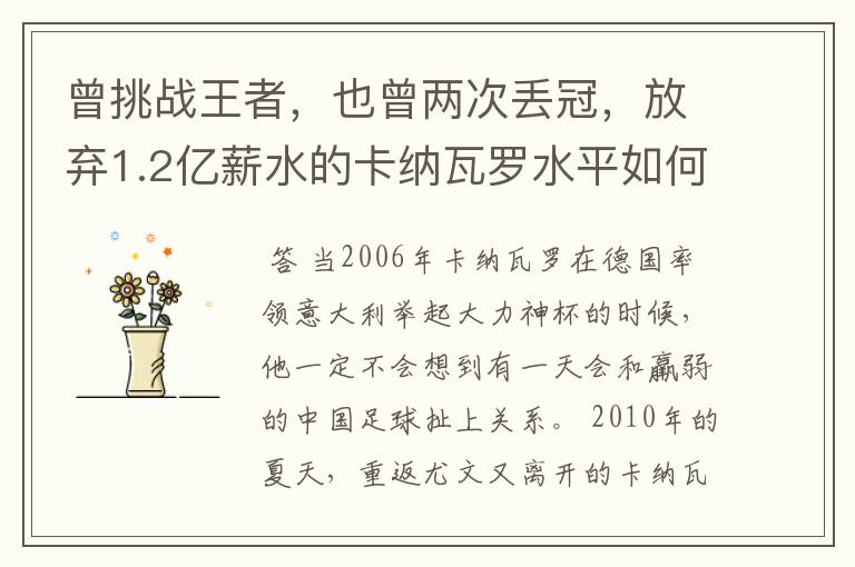曾挑战王者,也曾两次丢冠,放弃1.2亿薪水的卡纳瓦罗水平如何