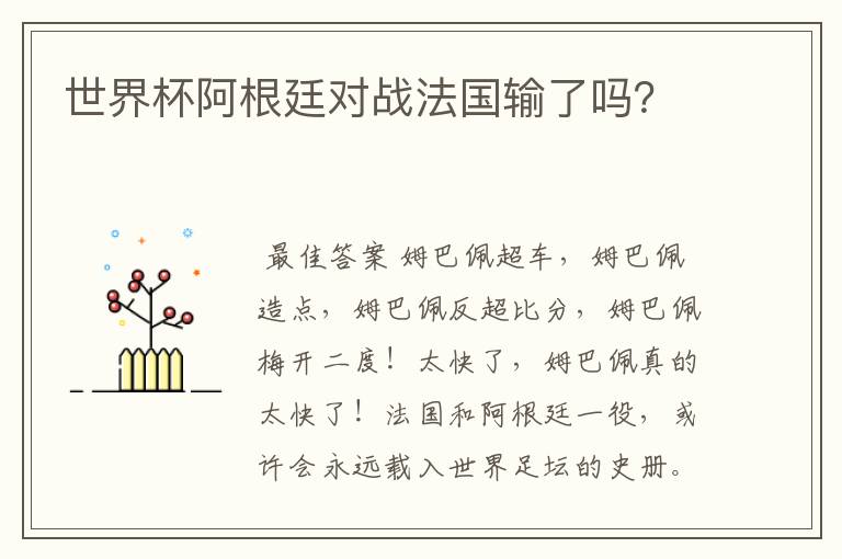 世界杯阿根廷对战法国输了吗?