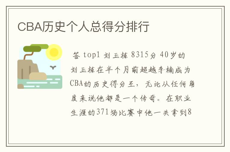 CBA历史个人总得分排行