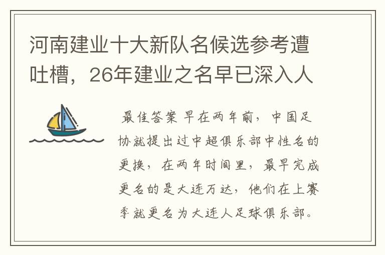 河南建业十大新队名候选参考遭吐槽,26年建业之名早已深入人心