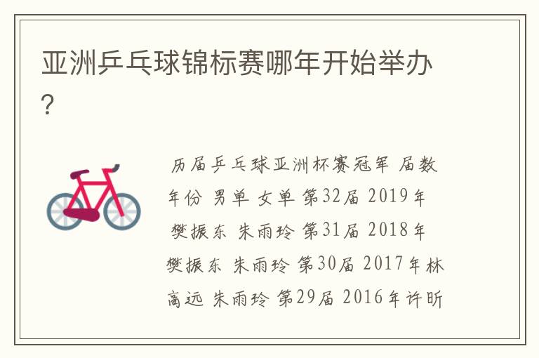 亚洲乒乓球锦标赛哪年开始举办?