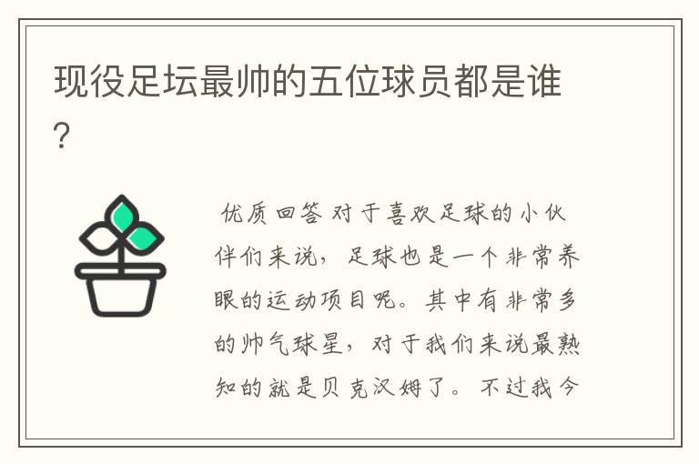 现役足坛最帅的五位球员都是谁?