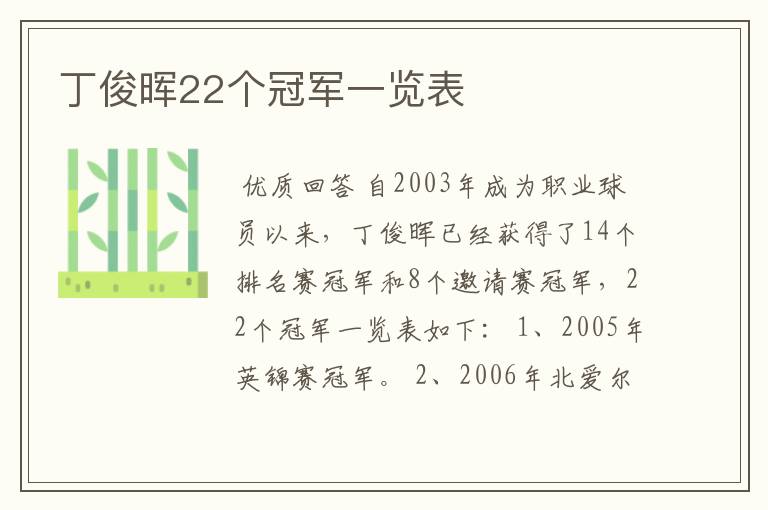 丁俊晖22个冠军一览表