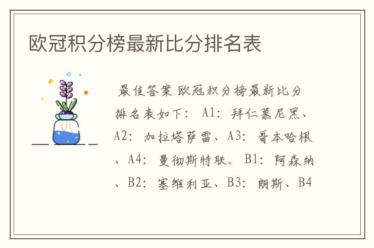 欧冠积分榜最新比分排名表