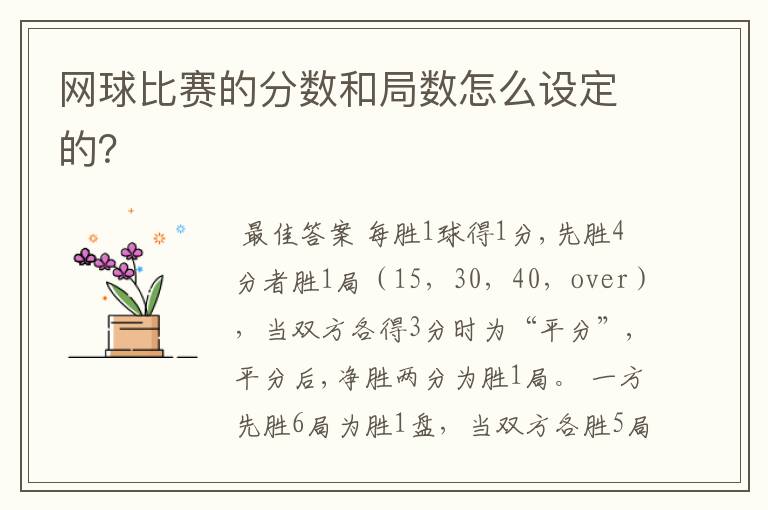 网球比赛的分数和局数怎么设定的?