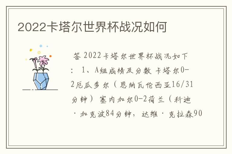 2022卡塔尔世界杯战况如何