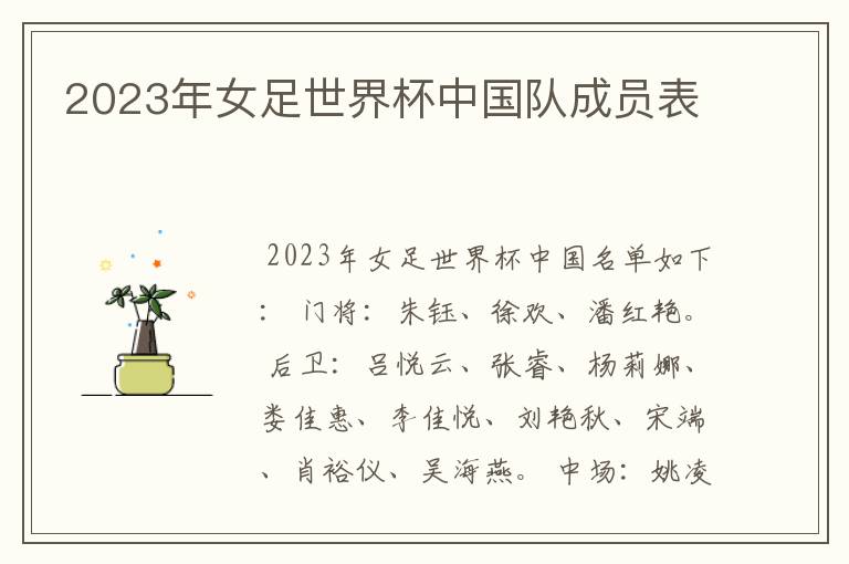 2023年女足世界杯中国队成员表