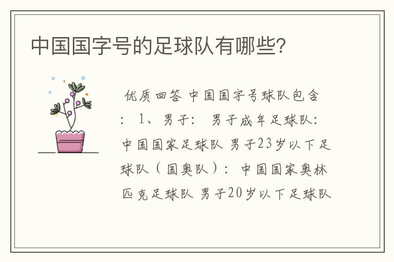 中国国字号的足球队有哪些?