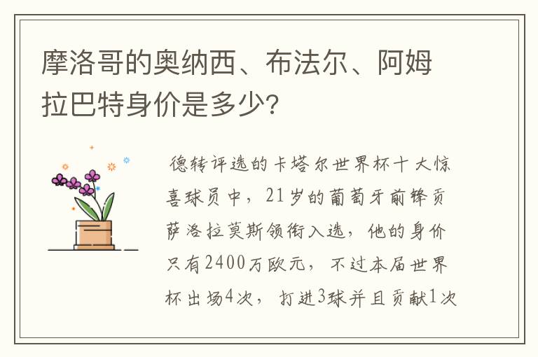 摩洛哥的奥纳西、布法尔、阿姆拉巴特身价是多少?