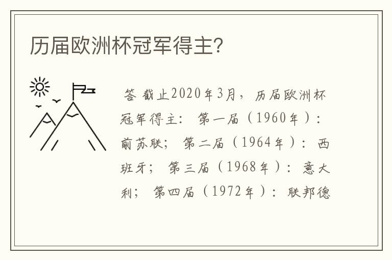 历届欧洲杯冠军得主?