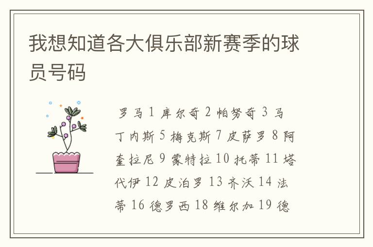 我想知道各大俱乐部新赛季的球员号码