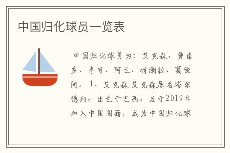 中国归化球员一览表