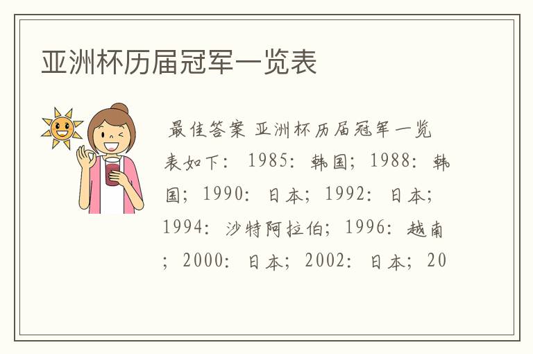 亚洲杯历届冠军一览表