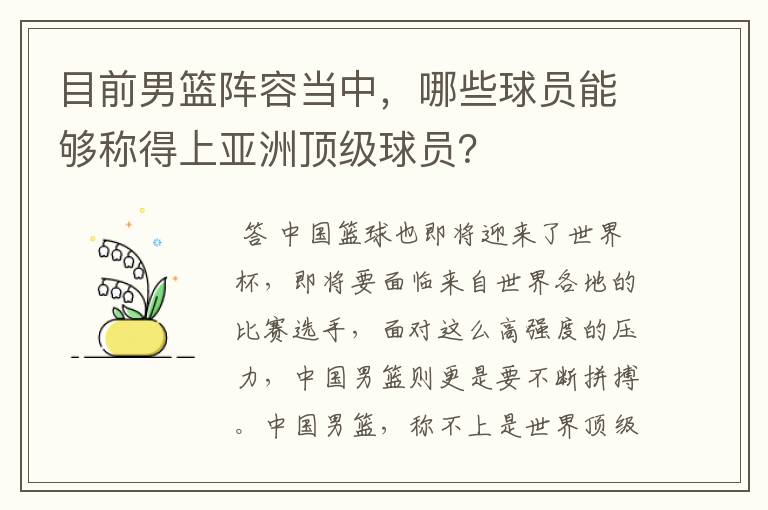 目前男篮阵容当中,哪些球员能够称得上亚洲顶级球员?