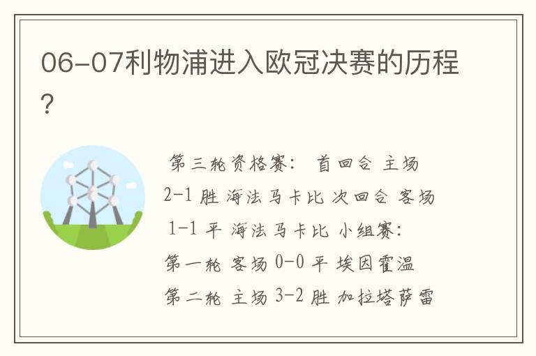 06-07利物浦进入欧冠决赛的历程?