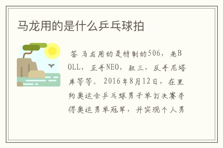 马龙用的是什么乒乓球拍