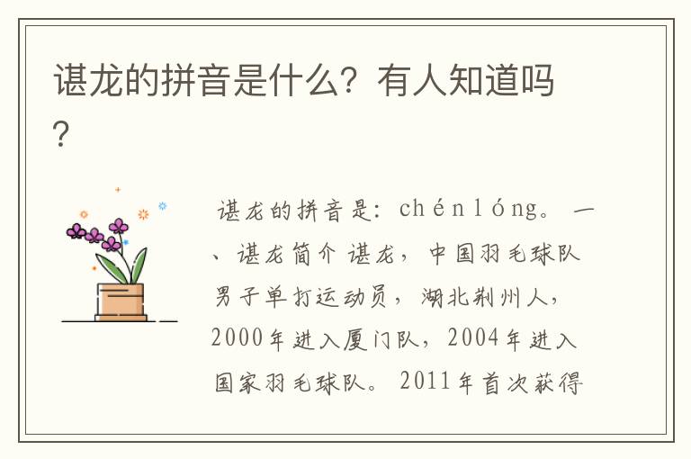 谌龙的拼音是什么?有人知道吗?