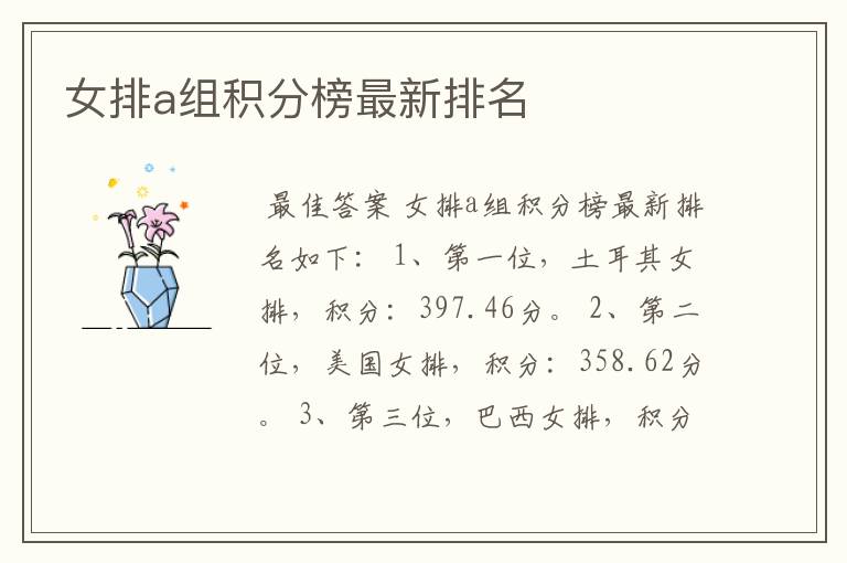 女排a组积分榜最新排名