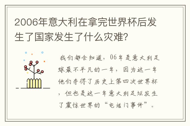2006年意大利在拿完世界杯后发生了国家发生了什么灾难?