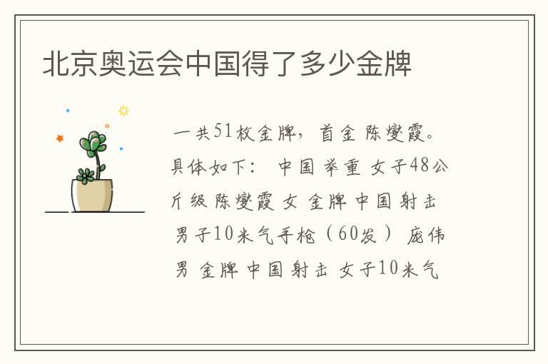 北京奥运会中国得了多少金牌