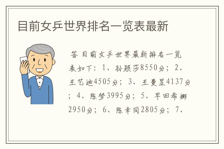 目前女乒世界排名一览表最新