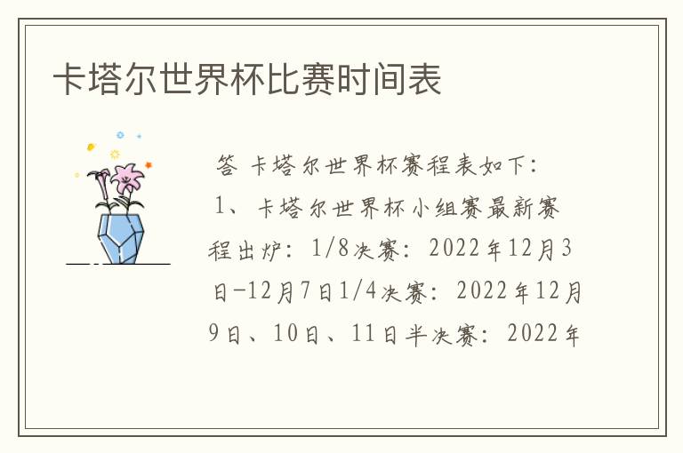 卡塔尔世界杯比赛时间表