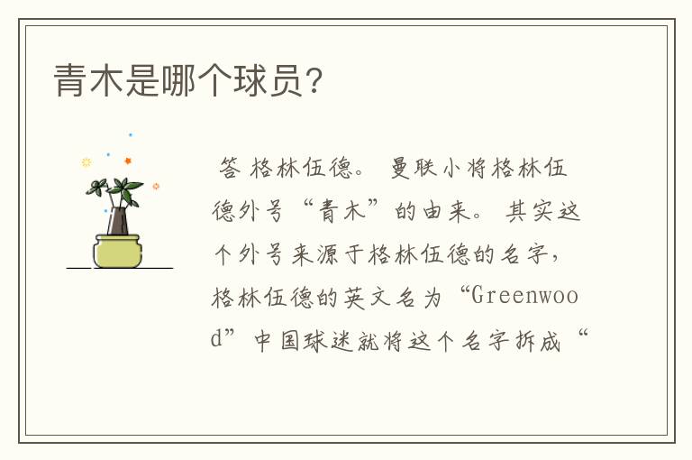 青木是哪个球员?