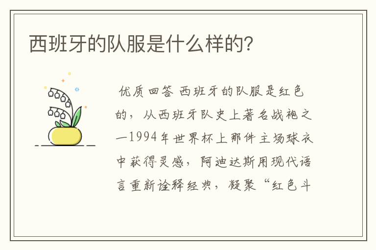 西班牙的队服是什么样的?