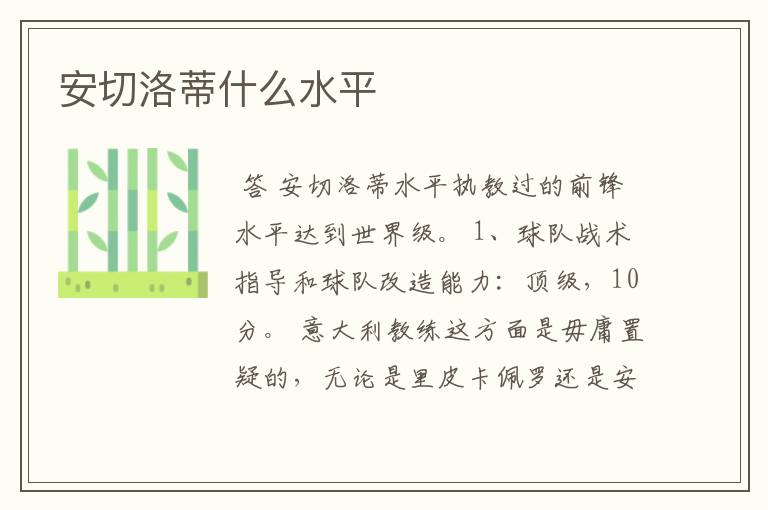 安切洛蒂什么水平