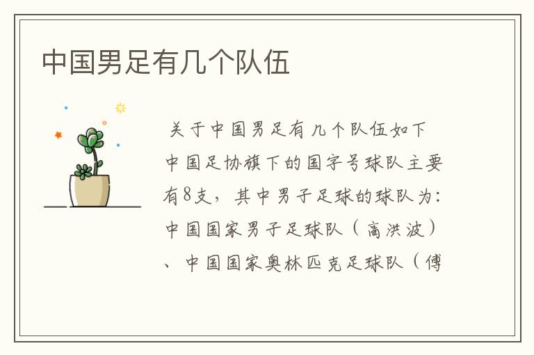 中国男足有几个队伍