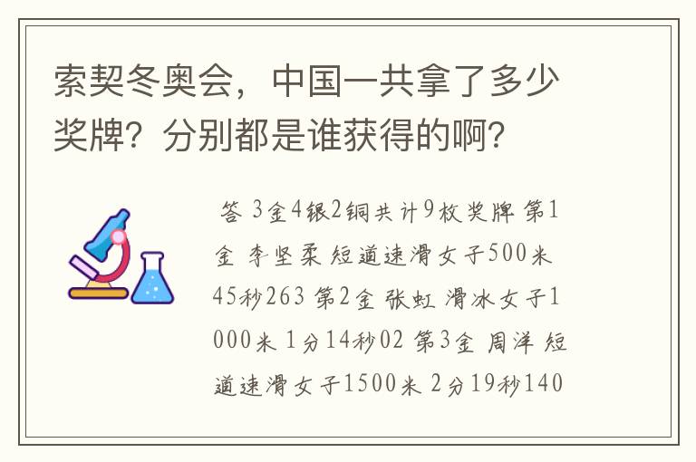 索契冬奥会,中国一共拿了多少奖牌?分别都是谁获得的啊?