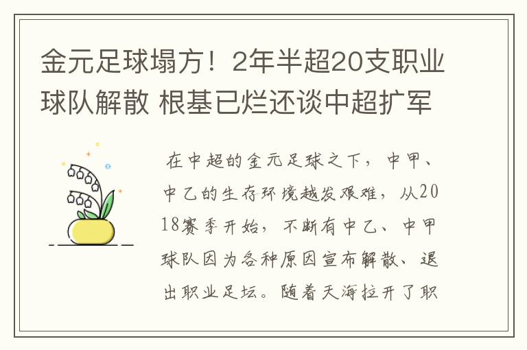 金元足球塌方!2年半超20支职业球队解散 根基已烂还谈中超扩军?