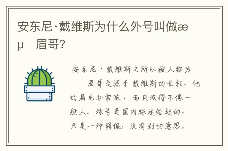 安东尼·戴维斯为什么外号叫做浓眉哥?