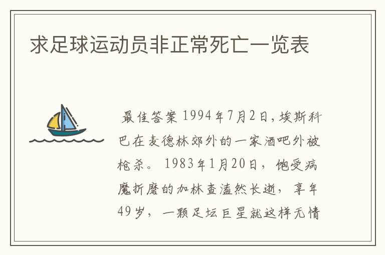 求足球运动员非正常死亡一览表