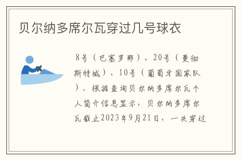 贝尔纳多席尔瓦穿过几号球衣