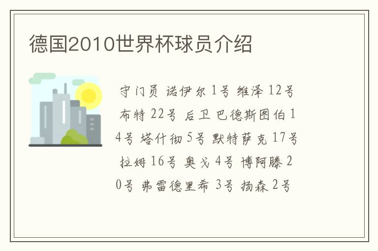 德国2010世界杯球员介绍