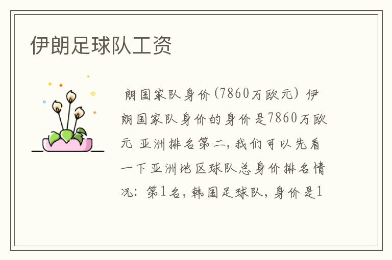 伊朗足球队工资