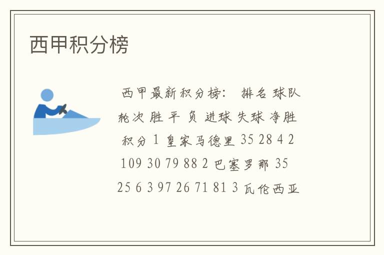 西甲积分榜