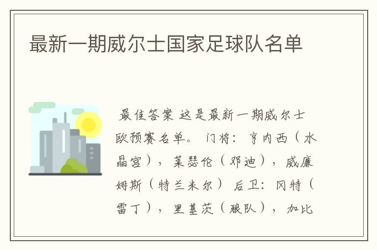 最新一期威尔士国家足球队名单