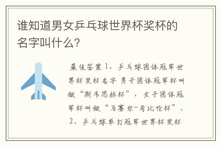 谁知道男女乒乓球世界杯奖杯的名字叫什么?