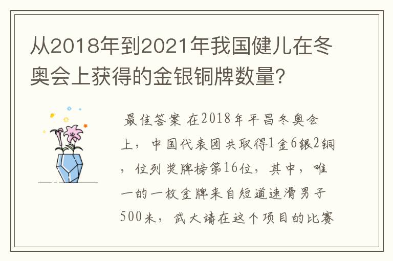 从2018年到2021年我国健儿在冬奥会上获得的金银铜牌数量?