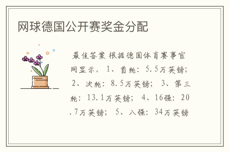 网球德国公开赛奖金分配