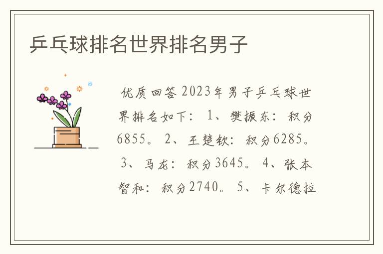 乒乓球排名世界排名男子