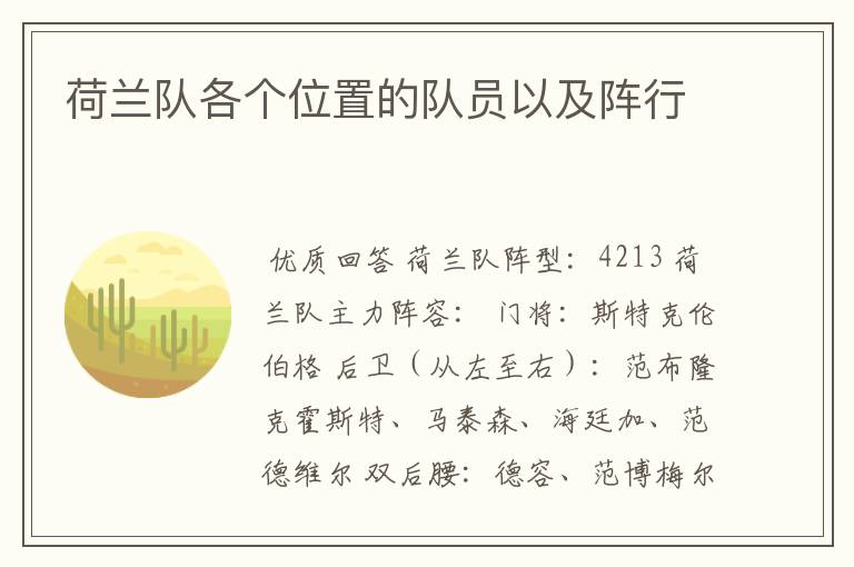 荷兰队各个位置的队员以及阵行